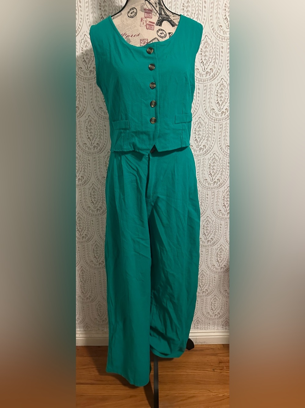 Amazon Teal Two-Piece Wide-Leg Pantsuit new no tags